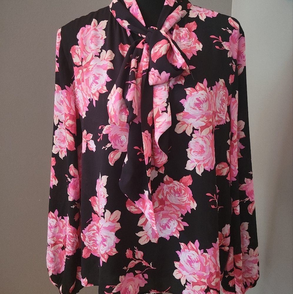 J. Crew Tie-neck long-sleeve top in midnight rose